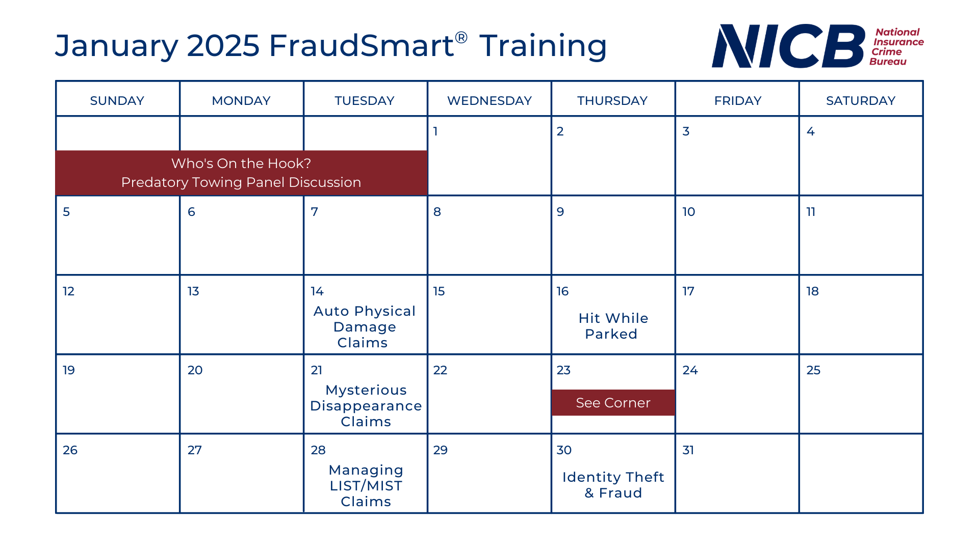 January 2025 FraudSmart Calendar